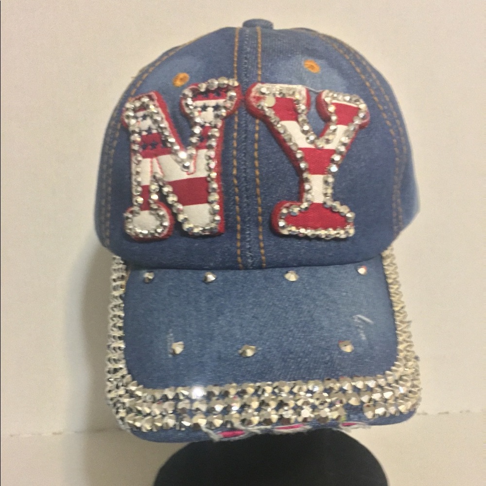 ♥️  Blue Jean Studded Baseball Cap Bling Hat